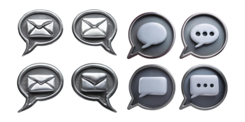 Metallic Communication Icons on Transparent Background, PNG collection, set bundle, isolate on transparent or white background