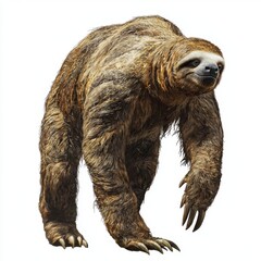 Realistic depiction of a sloth showcasing its unique posture and fur texture in natural habitat setting