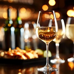 Naklejka premium Golden Hour White Wine in Elegant Bar