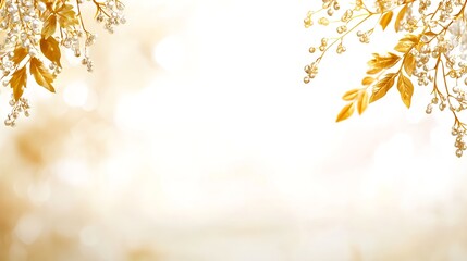 Fototapeta premium Golden Leaves and Branches on White Bokeh Background
