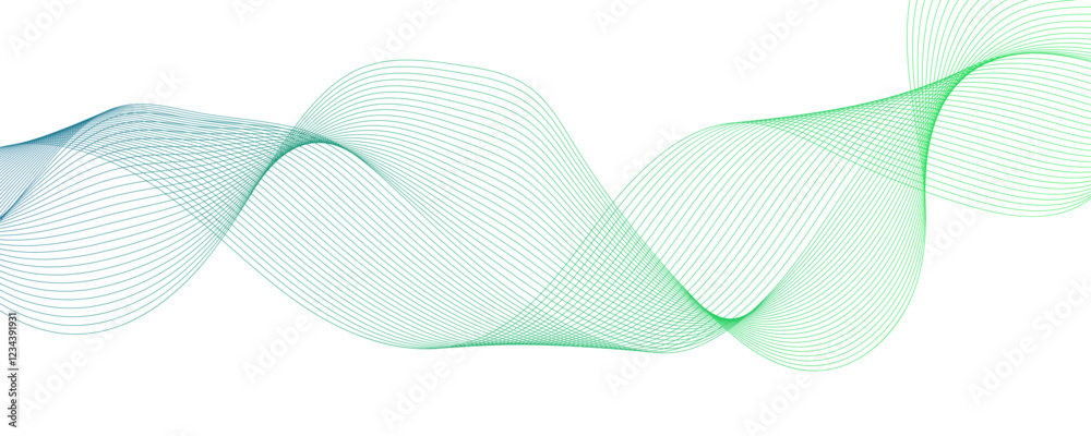 Poster abstract wavy green line isolated on white background. gradient and green wave curve lines. colorful