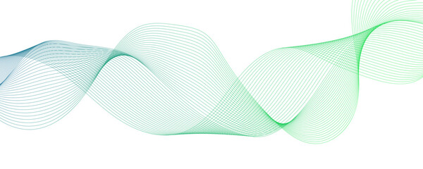 Abstract Wavy Green Line Isolated on White Background. Gradient and green wave curve lines. Colorful waved lines for brochure, website, flyer design. Stream of wavy green transparent lines.