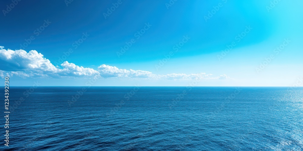 Wall mural a tranquil view of the vast ocean under a clear blue sky with soft clouds.