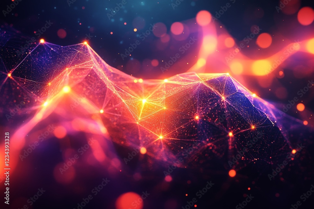 Aufkleber Visual representation of digital waves with vibrant colors and connected points evoking energy and movement in an abstract setting