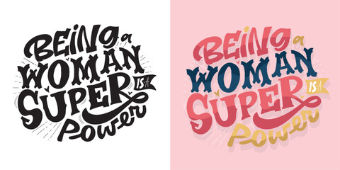 Fototapeta premium Happy Womens Day. 8 march. Cute hand drawn doodle lettering quote. Lettering for t-shirt design, mug print, bag print, clothes fashion. 100% hand drawn vector image.