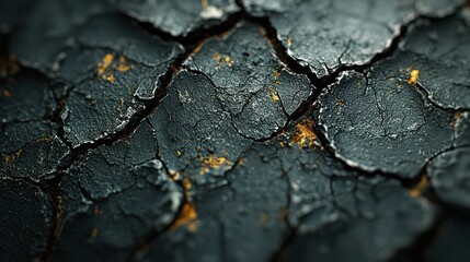 Cracked dry earth with gold flecks, close-up