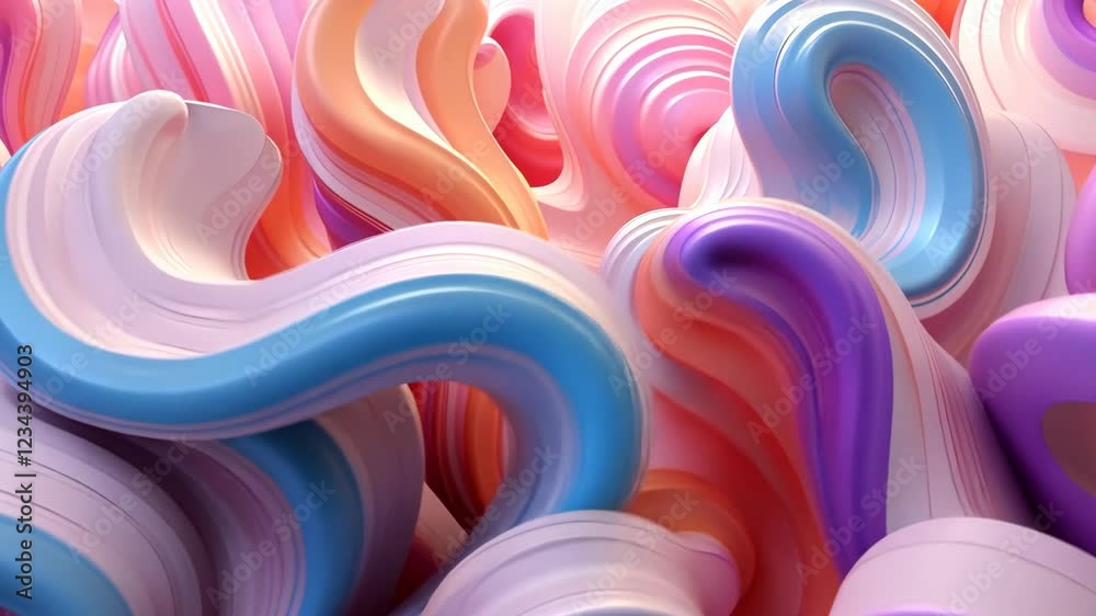 Poster experience a mesmerizing display of colorful, flowing shapes that intertwine and shift in soft paste