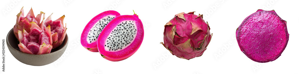Poster dragon fruit varieties displayed with vibrant colors and unique textures showcasing this exotic frui