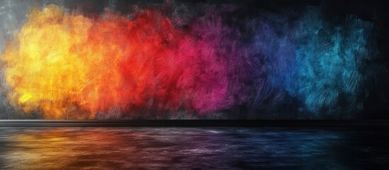 Naklejka premium Colorful smoke on dark background with reflective floor.