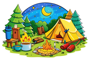 Mountaineering tents. Military and tourist tent for camping or army expedition, temporary shelter on nature landscape fields .yellow tent front view on transparent background
