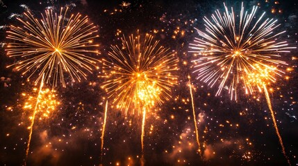 Colorful Fireworks Show with Bright Lights and Sparkling Particles at Night