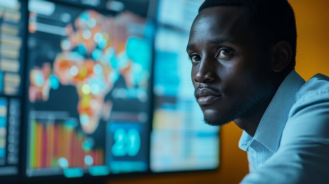 African Financial Data Analysts Using Dashboard On Screens