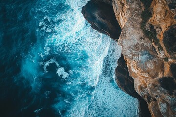 Ocean cliff landscape drone view in Maroubra Sydney