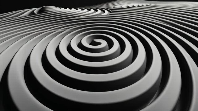Black and White Contrast &ndash; Clear, sharp ripples emerge on a pure white surface, expanding outward into bold, black concentric circles