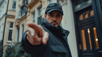 Obraz premium Bailiff Debt Collector Man Knocking Front
