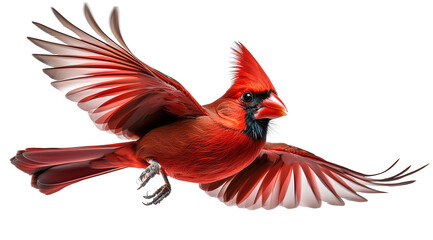 Obraz premium 飛んでいるショウジョウコウカンチョウ。白背景。（Cute flying Northern Cardinal on white background） 