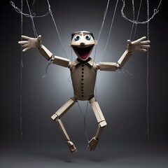 A puppet controlled by invisible hands, struggling to break free