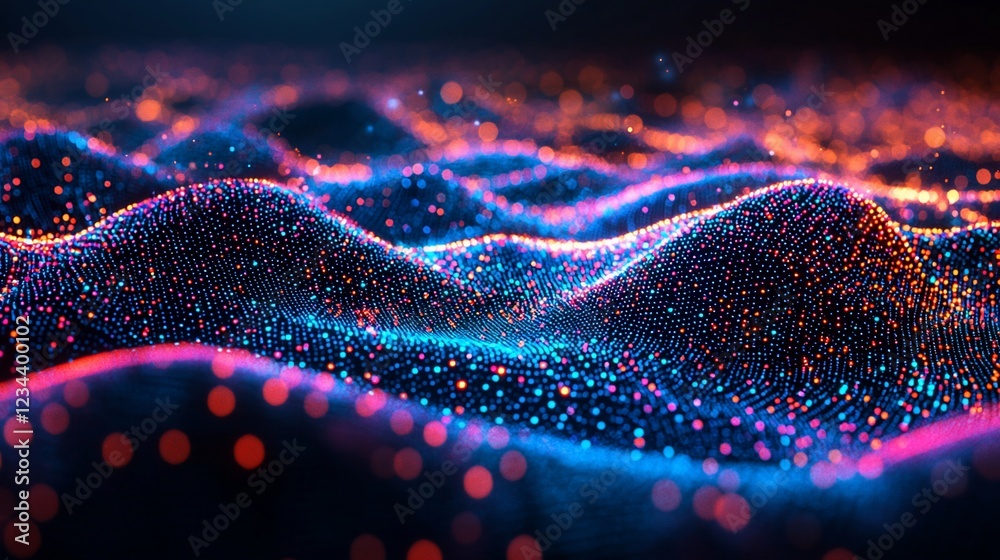 Poster abstract digital waveform glowing particles background