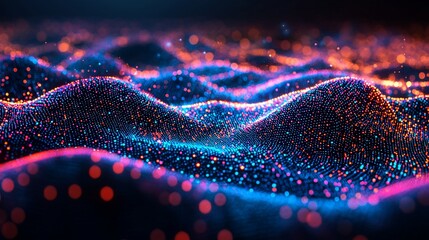 Abstract Digital Waveform Glowing Particles Background