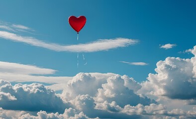 Fototapeta premium Heart Balloon Floating in Dreamy Sky Above Clouds