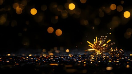 Fototapeta premium Golden Sparklers on Black Glitter Background