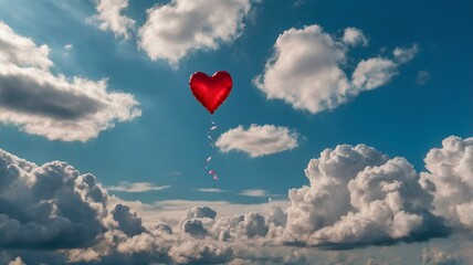 Fototapeta premium Heart Balloon Floating in Dreamy Sky Above Clouds