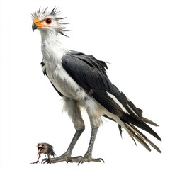 Obraz premium Majestic bird of prey with striking features and unique plumage standing beside a smaller chick in a natural setting
