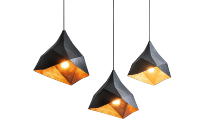 Modern Geometric Pendant Lamps Black Gold Interior Lighting Design, Transparent Background, Ai Generative Images