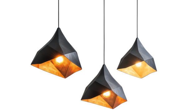 Modern Geometric Pendant Lamps Black Gold Interior Lighting Design, Transparent Background, Ai Generative Images