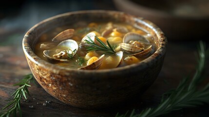 Indulge in a Hearty Clam Chowder Bursting with Flavors and Infused with Aromatic Rosemary for the Perfect Comfort Meal