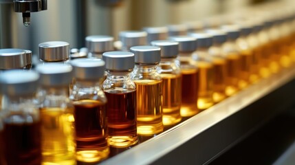 (Multiple values)Medical vials on production line at pharmaceutical factory, Pharmaceutical machine working pharmaceutical glass bottles production line, health care, pandemic.