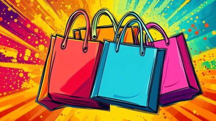 Colorful Shopping Bags Against Vibrant Explosion Background