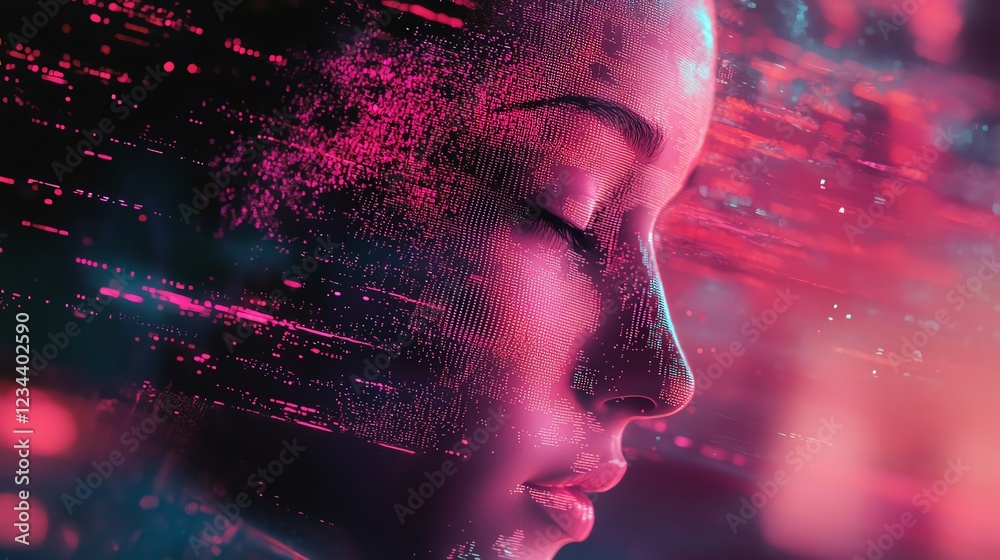 Fototapete ai brain merging with digital data streams