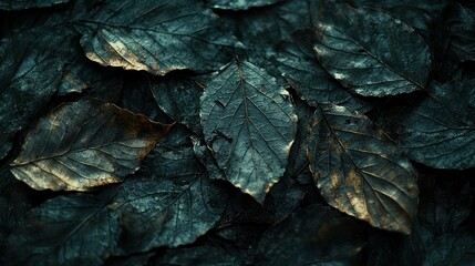 Dark fallen leaves blanket forest floor in autumn
