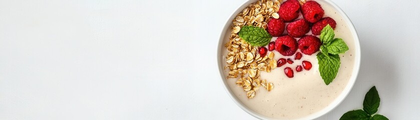 Fototapeta premium Deliciously vibrant smoothie bowl topped with fresh fruits, nuts, and seeds for a healthy breakfast.