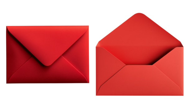Red Envelopes Closed Open Stationery Mail Post Correspondence Invitation, Transparent Background, Ai Generative Images