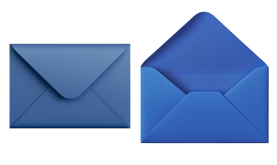 Blue Envelopes Mail Correspondence Post Stationery Closed and Open Communication Message Delivery, Transparent Background, Ai Generative Images
