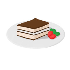 Delicious tiramisu with chocolate, cream, and fresh fruit garnish