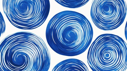 Abstract blue spiral circles pattern on white background.