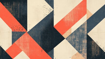 Obraz premium Abstract geometric pattern with textured triangles in coral, beige and dark gray.