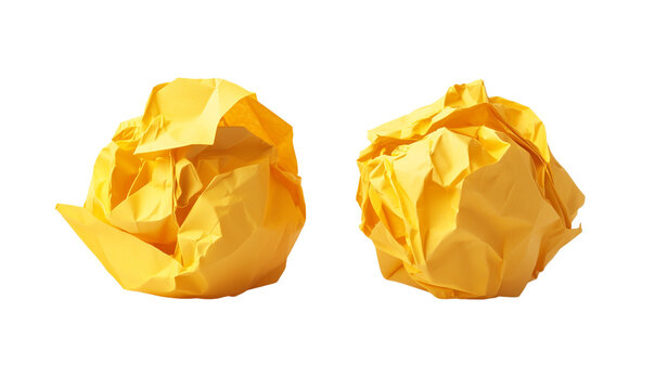 Two crumpled yellow paper balls isolated transparent background, Transparent Background, Ai Generative Images