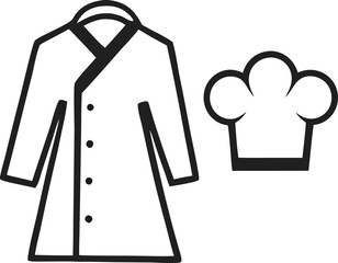 Black chef dress and chef hat silhouette vector on white background.