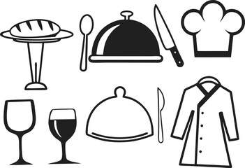 Chef hand instruments silhouette vector art on white background.