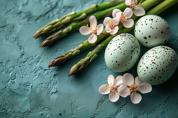 Obraz premium happy Easter day 3 green eggs with green ears on