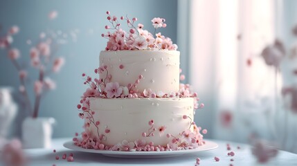 An Elegant Two-Tiered Ice Cream Cake with Pastel Colors Ideal for Weddings and Special Events