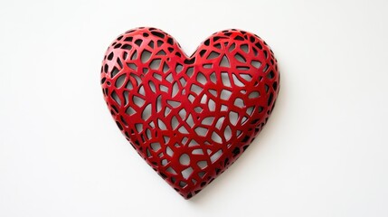 Decorative Red Heart with Intricate Cutouts on White Background
