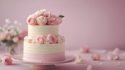 An Elegant Two-Tiered Ice Cream Cake with Pastel Colors Ideal for Weddings and Special Events