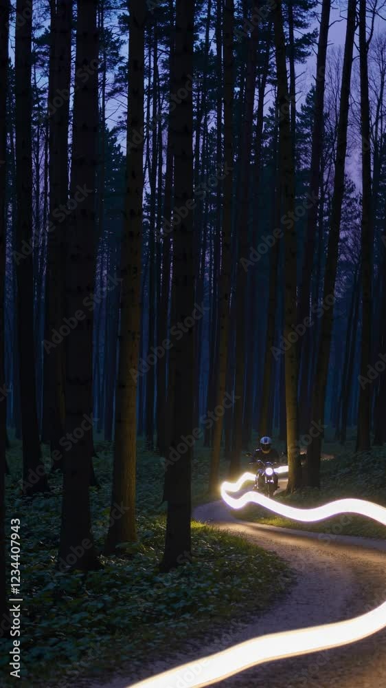 Aufkleber a slow-exposure shot featuring the bike’s headlights streaking across tree-lined curves, emphasizing