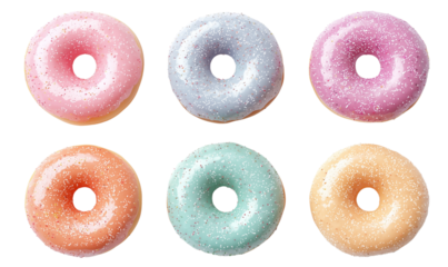 Six Pastel Donuts Sprinkles Sweet Treats Bakery Food Dessert, Transparent Background, Ai Generative Images