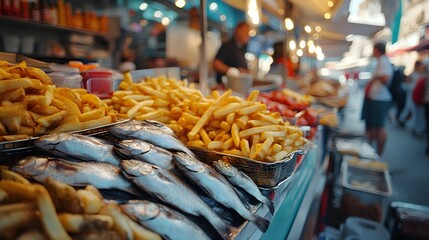 Exploring Culinary Delights at a Vibrant Food Market Featuring Fish and Chips and Local Flavors